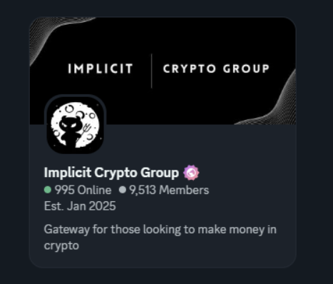 Implicit Crypto Discord — 9,513 members, 995 online